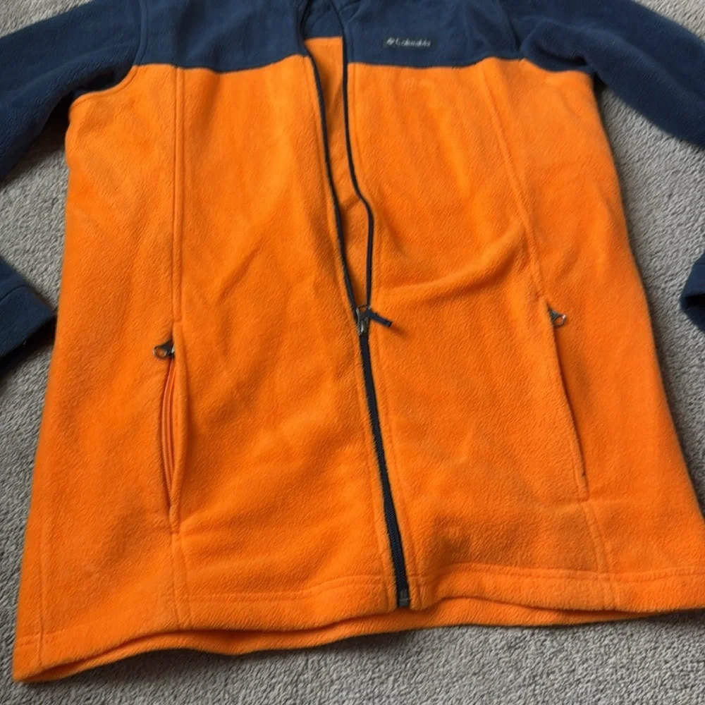 Columbia Orange Navy Colorblock Full Zip Fleece Jacket Outdoor Hiking SIZE XL